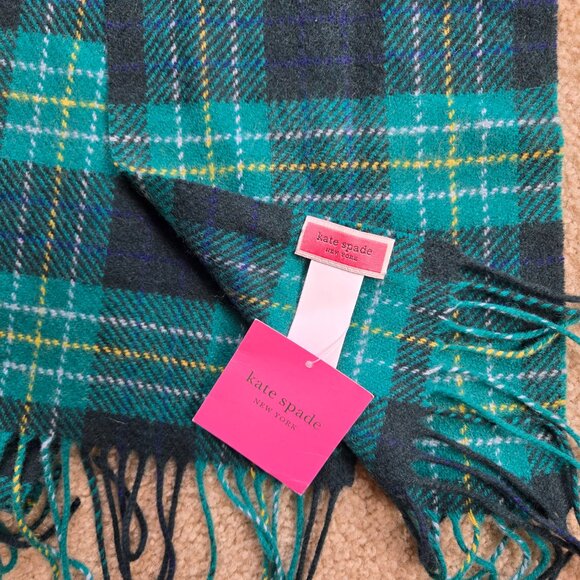 NWT Kate Spade 100% Wool Greenhouse Plaid Scarf - Picture 6 of 8